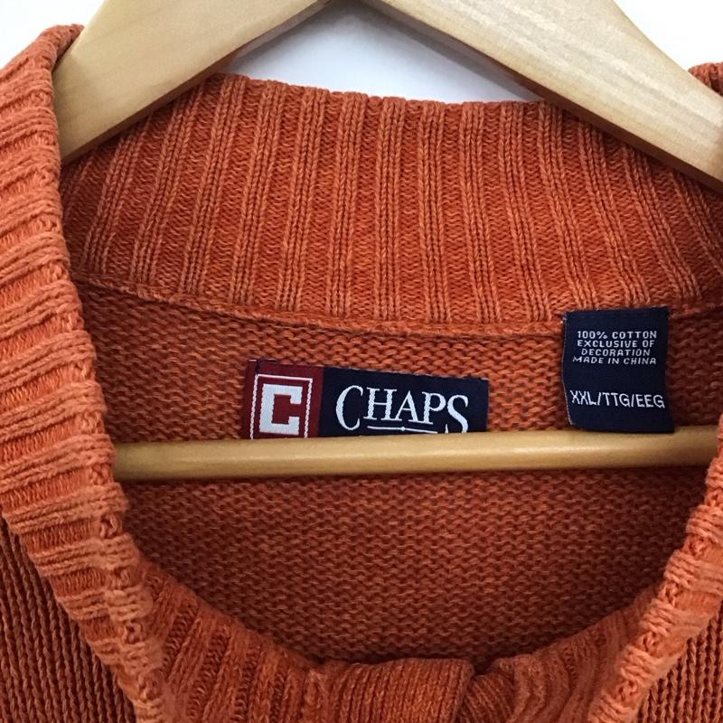 チャップス CHAPS ニット、セーター 長袖 長袖ニットカットソー スタンドネック セーター エルボーパッチ XXL ロゴ、文字 橙 / オレンジ /  メンズ USED 古着 中古 10149162