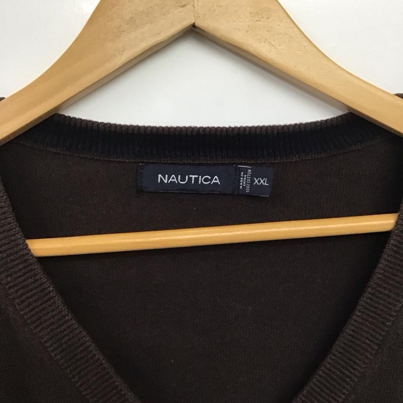 ノーティカ NAUTICA ニット、セーター 長袖 長袖ニットカットソー Vネック セーター XXL 無地 茶 / ブラウン /  メンズ USED 古着 中古 10149168