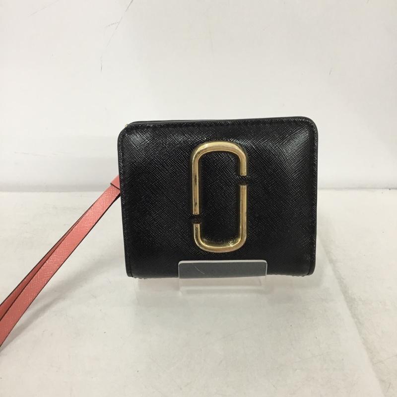 マークジェイコブス MARCJACOBS 財布 二つ折り M0013360 980 L字ファスナー ワンポイント 黒 / ブラック / X 桃 / ピンク /  レディース USED 古着 中古 10149237