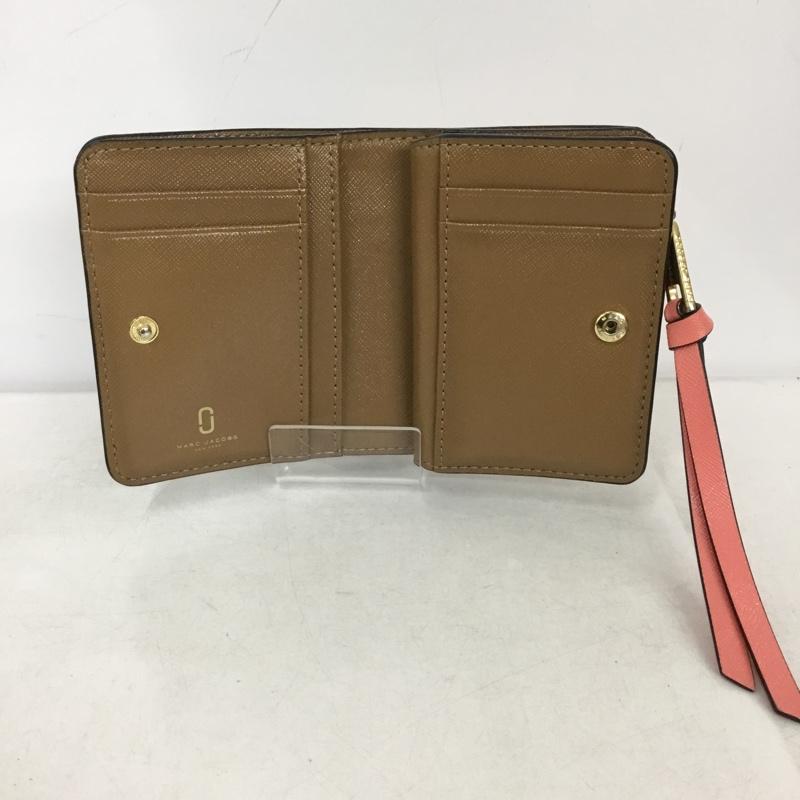 マークジェイコブス MARCJACOBS 財布 二つ折り M0013360 980 L字ファスナー ワンポイント 黒 / ブラック / X 桃 / ピンク /  レディース USED 古着 中古 10149237
