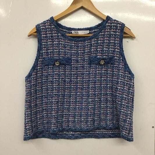 ザラ ZARA ベスト ベスト プルオーバー M 無地 青 / ブルー /  レディース USED 古着 中古 10149277