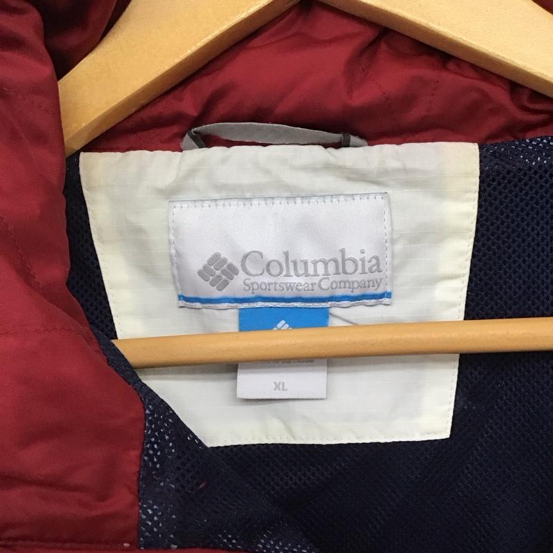 コロンビア Columbia ジャケット、上着 ジャンパー、ブルゾン ジップアップナイロンジャケット スタンドネックジャケット スポーツウェア XL ロゴ、文字 白 / ホワイト / X 紺 / ネイビー /  メンズ USED 古着 中古 10149289