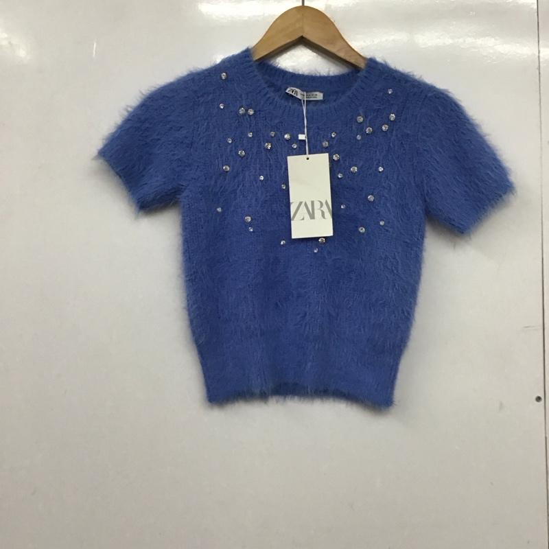 ザラ ZARA ニット、セーター 半袖 半袖ニットカットソー クルーネック セーター M  水色 / ライトブルー /  レディース USED 古着 中古 10149371