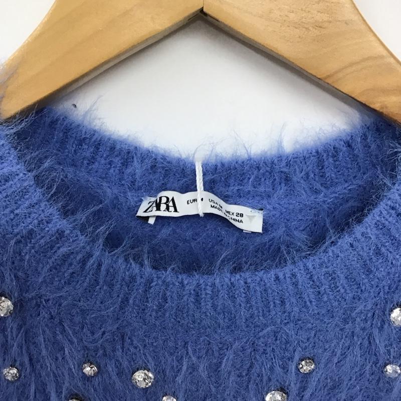 ザラ ZARA ニット、セーター 半袖 半袖ニットカットソー クルーネック セーター M  水色 / ライトブルー /  レディース USED 古着 中古 10149371