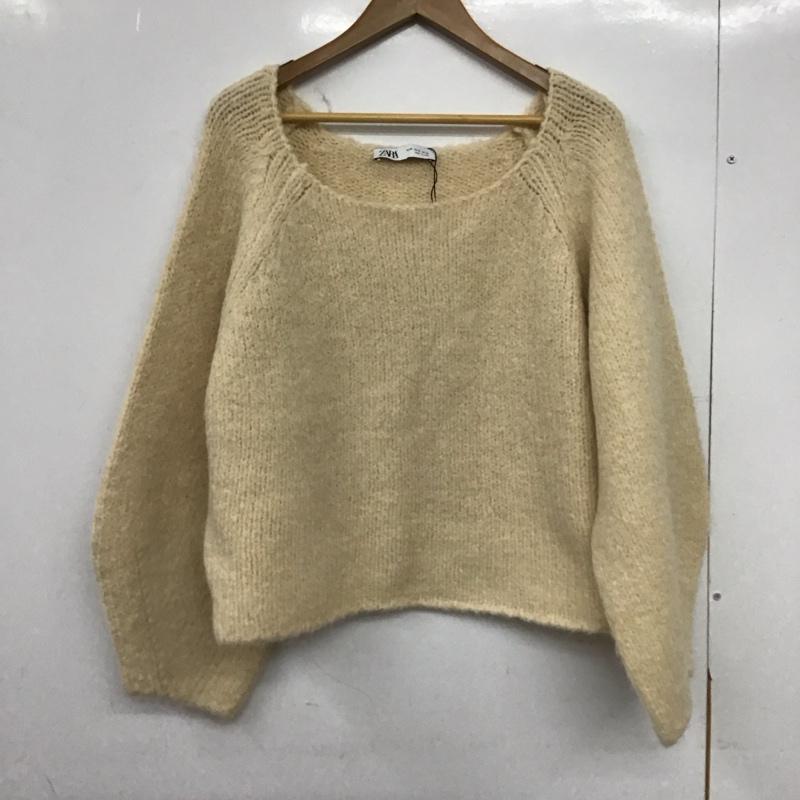 ザラ ZARA ニット、セーター 長袖 長袖ニットカットソー ワイドネック セーター M 無地 アイボリー / アイボリー /  レディース USED 古着 中古 10149372