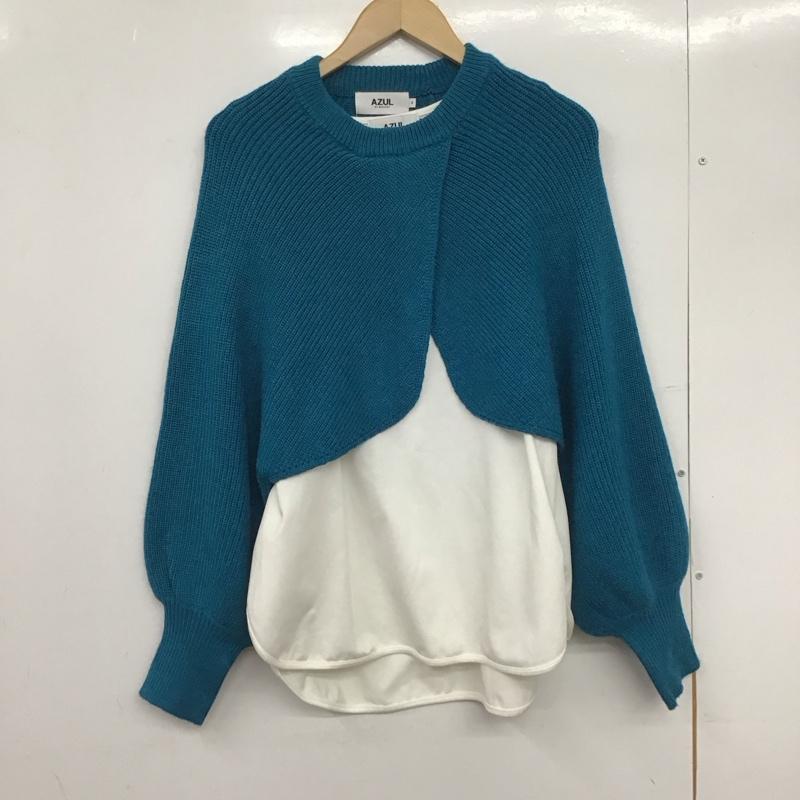 アズールバイマウジー AZUL BY MOUSSY カットソー 長袖 250fat70-198h-1 CACHE-COEUR KNIT SET TOPS S 無地 青 / ブルー /  レディース USED 古着 中古 10149373