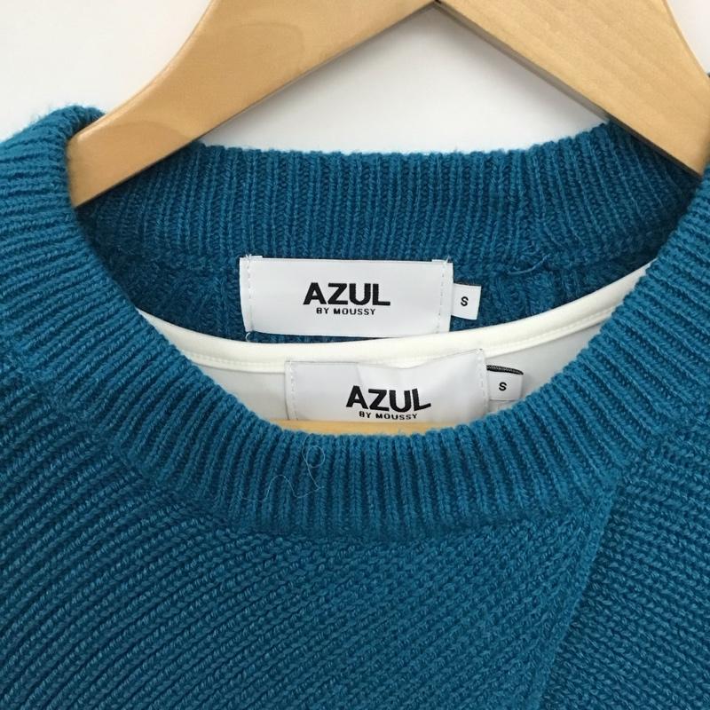 アズールバイマウジー AZUL BY MOUSSY カットソー 長袖 250fat70-198h-1 CACHE-COEUR KNIT SET TOPS S 無地 青 / ブルー /  レディース USED 古着 中古 10149373
