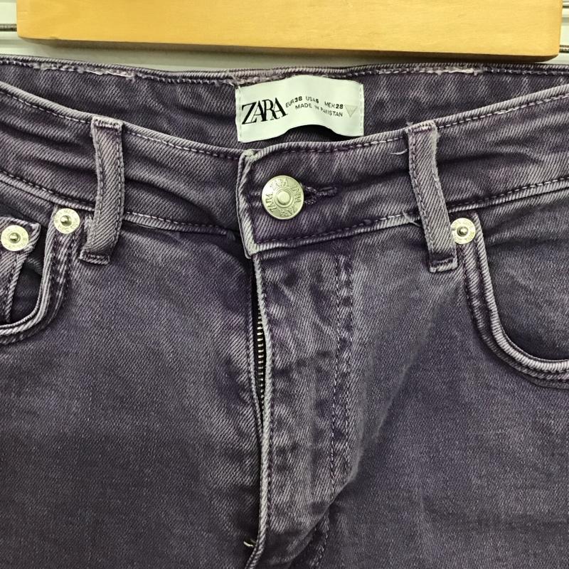 ザラ ZARA パンツ デニム、ジーンズ デニムパンツ スリムパンツ カジュアルパンツ ストレッチパンツ 38インチ 無地 X ダメージ加工 紫 / パープル /  レディース USED 古着 中古 10149380