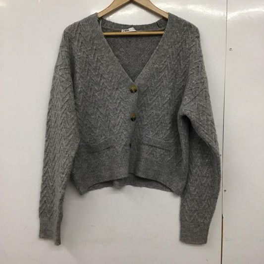 ザラ ZARA カーディガン 長袖 長袖カーディガン 前ボタン ニットカーディガン M 総柄 灰 / グレー /  レディース USED 古着 中古 10149396