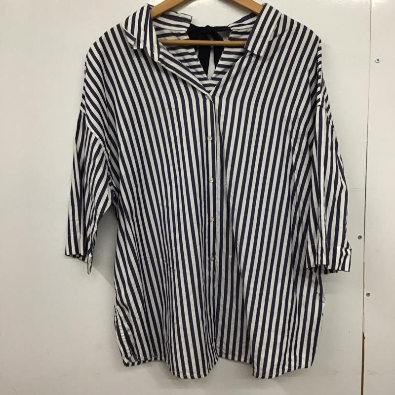 ニコアンド niko and... シャツ、ブラウス 半袖 半袖シャツ プリントシャツ ストライプシャツ M ストライプ 白 / ホワイト / X 紺 / ネイビー /  レディース USED 古着 中古 10149428