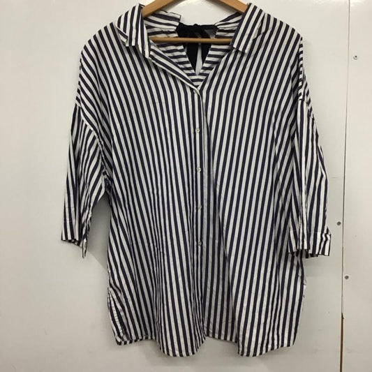 ニコアンド niko and... シャツ、ブラウス 半袖 半袖シャツ プリントシャツ ストライプシャツ M ストライプ 白 / ホワイト / X 紺 / ネイビー /  レディース USED 古着 中古 10149428