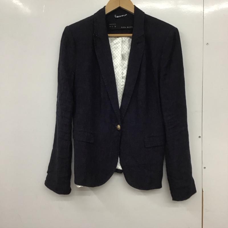 ザラベーシック ZARA BASIC ジャケット、上着 ジャケット、ブレザー 2753 031 401 テーラードジャケット リネンジャケット L 無地 紺 / ネイビー /  レディース USED 古着 中古 10149497