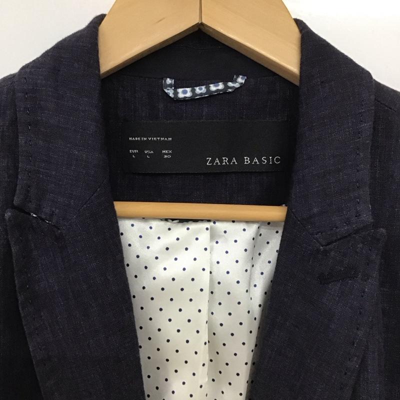 ザラベーシック ZARA BASIC ジャケット、上着 ジャケット、ブレザー 2753 031 401 テーラードジャケット リネンジャケット L 無地 紺 / ネイビー /  レディース USED 古着 中古 10149497