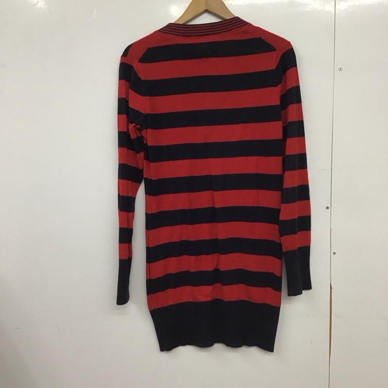 トミーヒルフィガー TOMMY HILFIGER ワンピース ひざ丈スカート 12-2231811 Vネック ニット 長袖 L ボーダー柄 赤 / レッド / X 紺 / ネイビー /  レディース USED 古着 中古 10149502