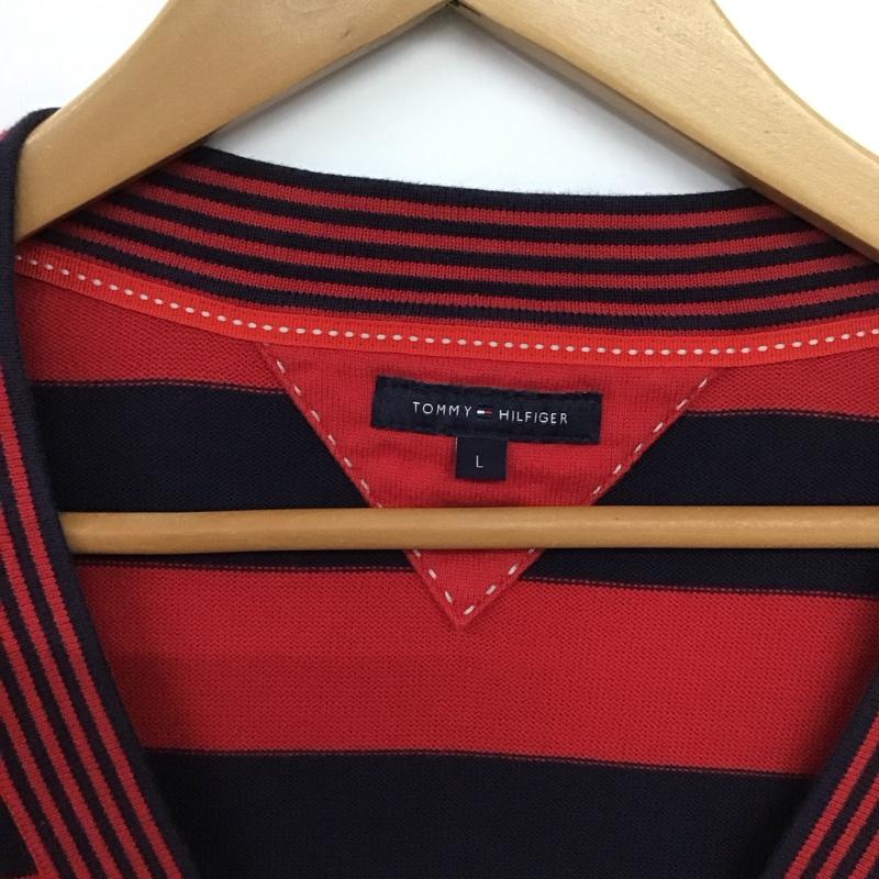 トミーヒルフィガー TOMMY HILFIGER ワンピース ひざ丈スカート 12-2231811 Vネック ニット 長袖 L ボーダー柄 赤 / レッド / X 紺 / ネイビー /  レディース USED 古着 中古 10149502