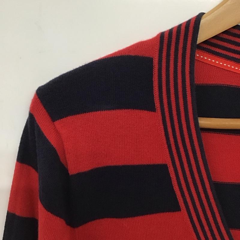 トミーヒルフィガー TOMMY HILFIGER ワンピース ひざ丈スカート 12-2231811 Vネック ニット 長袖 L ボーダー柄 赤 / レッド / X 紺 / ネイビー /  レディース USED 古着 中古 10149502