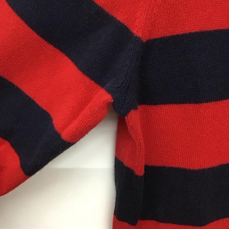 トミーヒルフィガー TOMMY HILFIGER ワンピース ひざ丈スカート 12-2231811 Vネック ニット 長袖 L ボーダー柄 赤 / レッド / X 紺 / ネイビー /  レディース USED 古着 中古 10149502