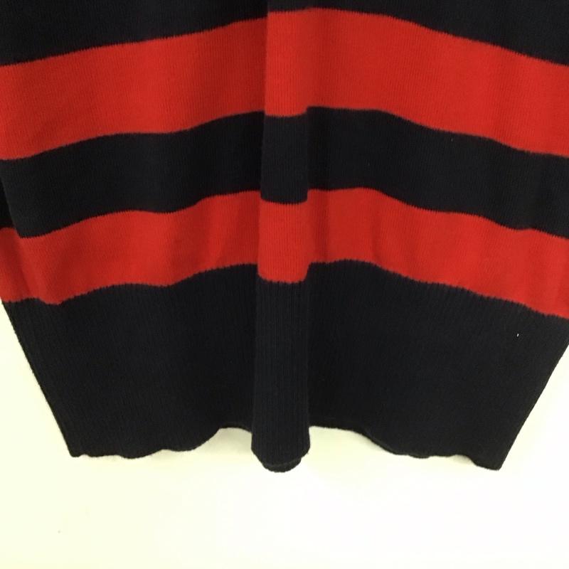 トミーヒルフィガー TOMMY HILFIGER ワンピース ひざ丈スカート 12-2231811 Vネック ニット 長袖 L ボーダー柄 赤 / レッド / X 紺 / ネイビー /  レディース USED 古着 中古 10149502