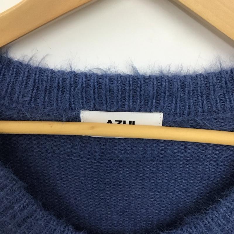 アズールバイマウジー AZUL BY MOUSSY カーディガン 長袖 250HSX70-457B シャギークルーネックカーディガン FREE 無地 青 / ブルー /  レディース USED 古着 中古 10149504