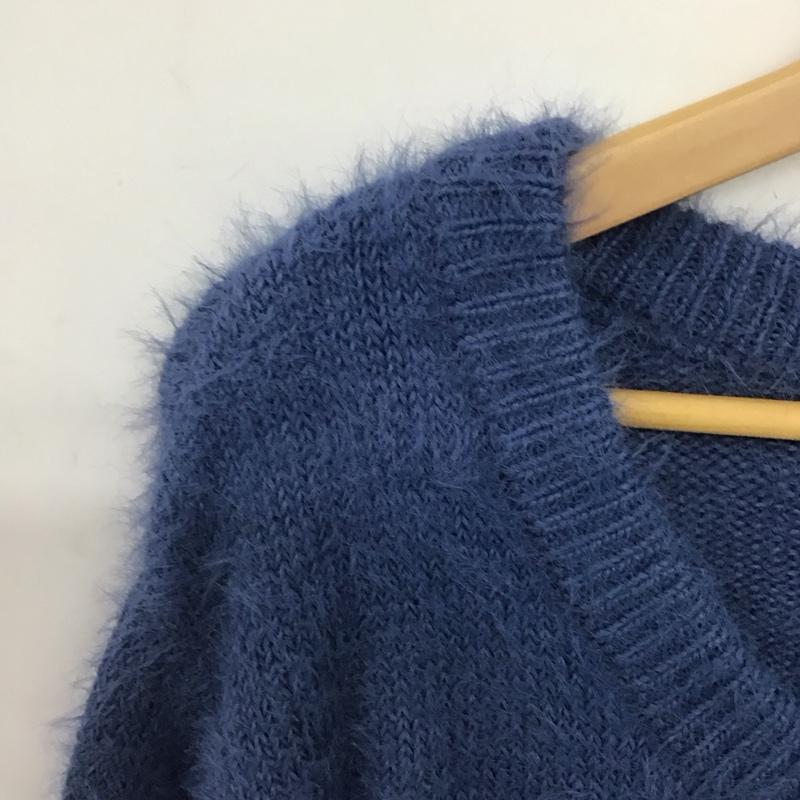 アズールバイマウジー AZUL BY MOUSSY カーディガン 長袖 250HSX70-457B シャギークルーネックカーディガン FREE 無地 青 / ブルー /  レディース USED 古着 中古 10149504