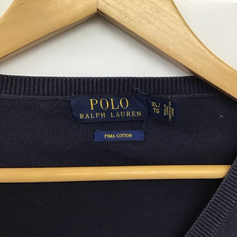 ポロラルフローレン POLO RALPH LAUREN ニット、セーター 長袖 長袖ニットカットソー Vネック セーター XL ロゴ、文字 紺 / ネイビー /  メンズ USED 古着 中古 10149525
