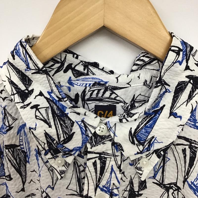 キャプテンサンタ CAPTAINSANTA シャツ、ブラウス 長袖 長袖シャツ 総柄シャツ ボタンダウンカラーシャツ ポケットシャツ L プリント 白 / ホワイト /  メンズ USED 古着 中古 10149766