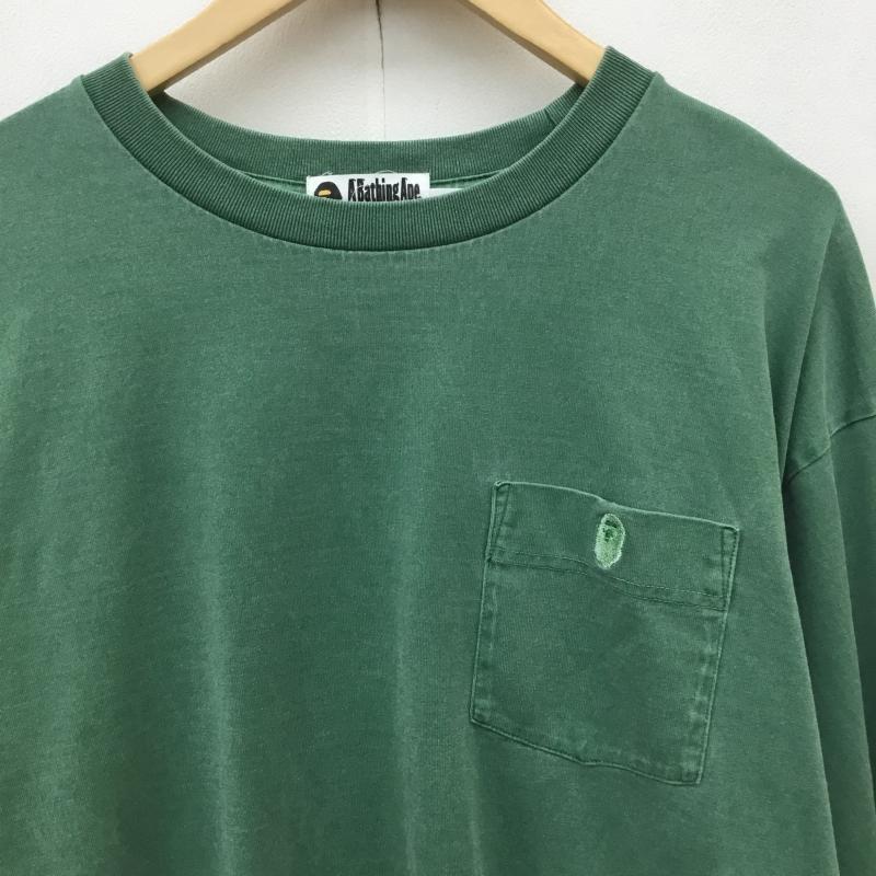 アベイシングエイプ A BATHING APE Tシャツ 長袖 001LTI301002M L ロゴ、文字 X ダメージ加工 緑 / グリーン /  メンズ USED 古着 中古 10149776