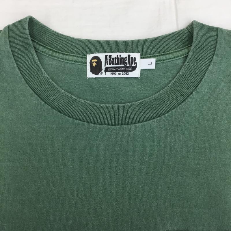 アベイシングエイプ A BATHING APE Tシャツ 長袖 001LTI301002M L ロゴ、文字 X ダメージ加工 緑 / グリーン /  メンズ USED 古着 中古 10149776