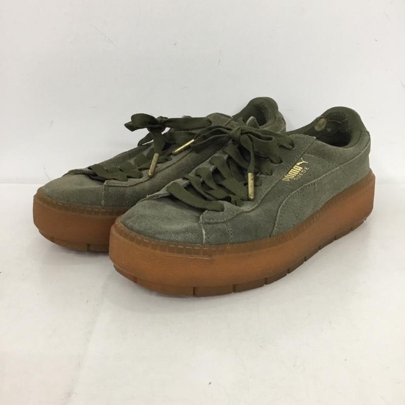プーマ PUMA スニーカー スニーカー 365830 03 スウェード プラットフォーム トレース 24cm 24.0cm ロゴ、文字 カーキ / カーキ /  レディース USED 古着 中古 10149846