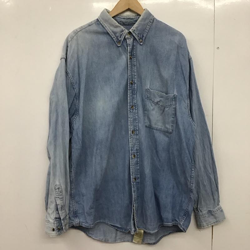 エディーバウアー Eddie Bauer シャツ、ブラウス 長袖 長袖シャツ 無地シャツ カラーシャツ 90s L 無地 インディゴ / インディゴ /  メンズ USED 古着 中古 10149977