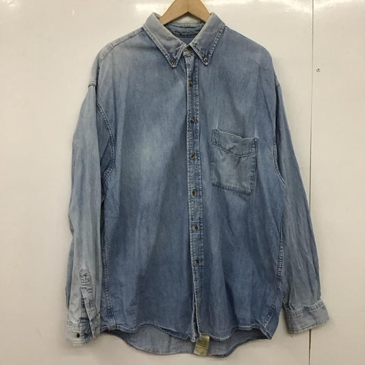 エディーバウアー Eddie Bauer シャツ、ブラウス 長袖 長袖シャツ 無地シャツ カラーシャツ 90s L 無地 インディゴ / インディゴ /  メンズ USED 古着 中古 10149977