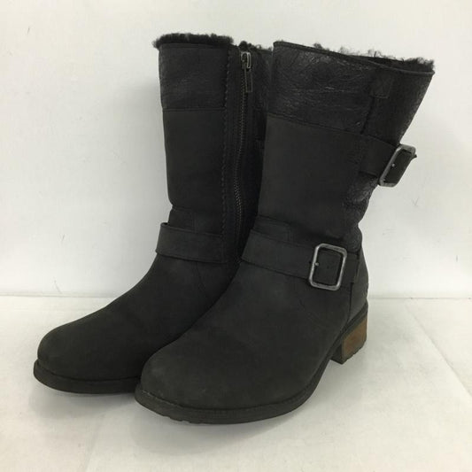 アグ UGG ブーツ 一般 エンジニアブーツ サイドジップ ファー ロゴ、文字 黒 / ブラック /  レディース USED 古着 中古 10150000