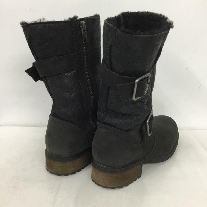 アグ UGG ブーツ 一般 エンジニアブーツ サイドジップ ファー ロゴ、文字 黒 / ブラック /  レディース USED 古着 中古 10150000
