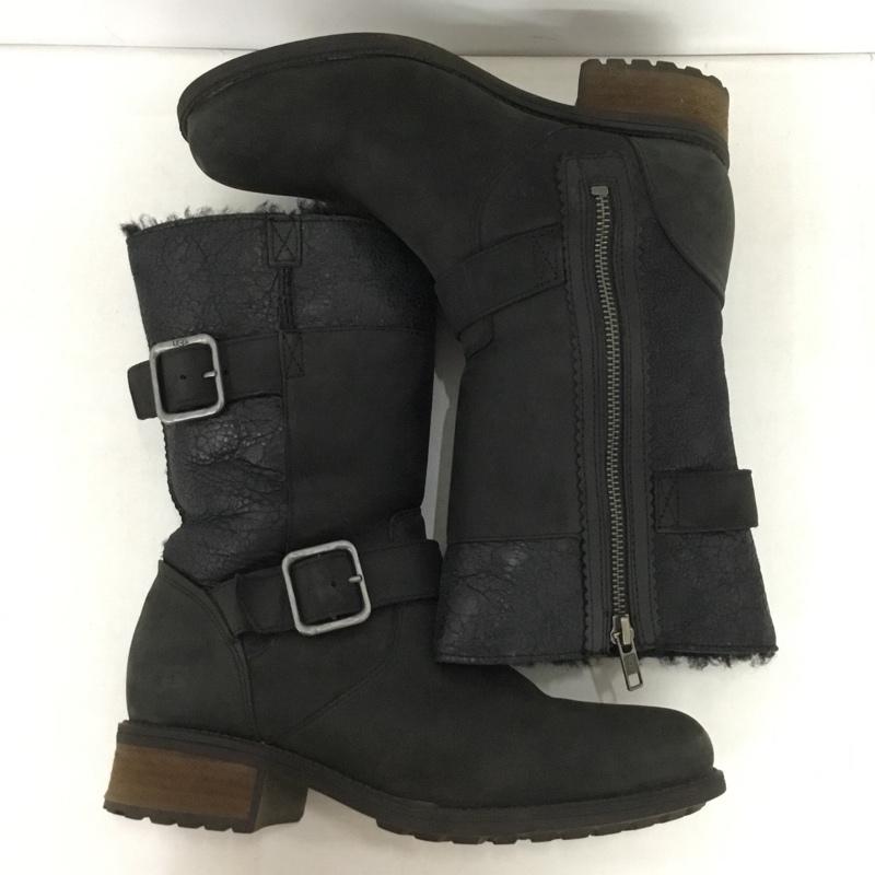 アグ UGG ブーツ 一般 エンジニアブーツ サイドジップ ファー ロゴ、文字 黒 / ブラック /  レディース USED 古着 中古 10150000