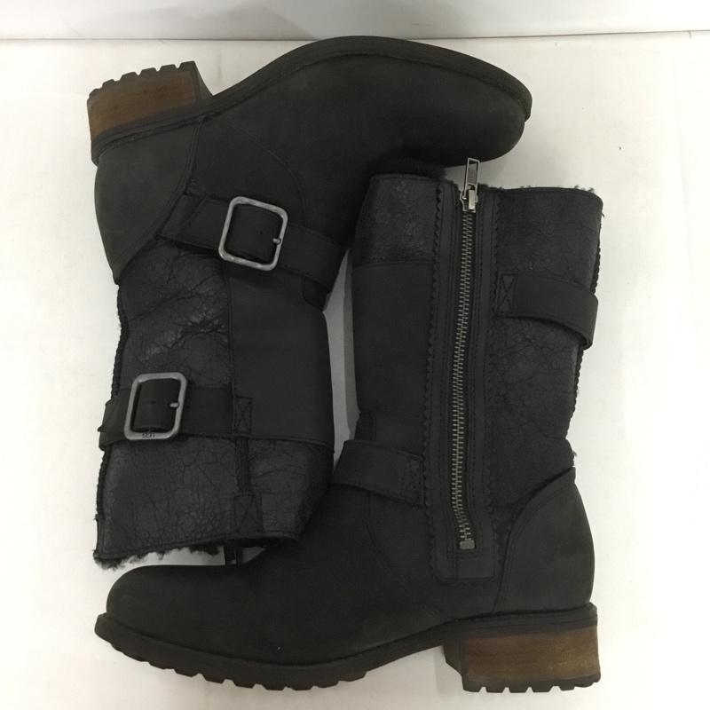 アグ UGG ブーツ 一般 エンジニアブーツ サイドジップ ファー ロゴ、文字 黒 / ブラック /  レディース USED 古着 中古 10150000