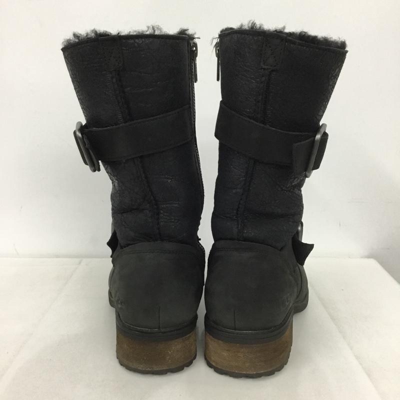 アグ UGG ブーツ 一般 エンジニアブーツ サイドジップ ファー ロゴ、文字 黒 / ブラック /  レディース USED 古着 中古 10150000
