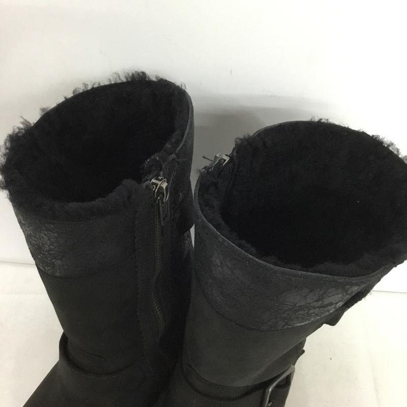 アグ UGG ブーツ 一般 エンジニアブーツ サイドジップ ファー ロゴ、文字 黒 / ブラック /  レディース USED 古着 中古 10150000