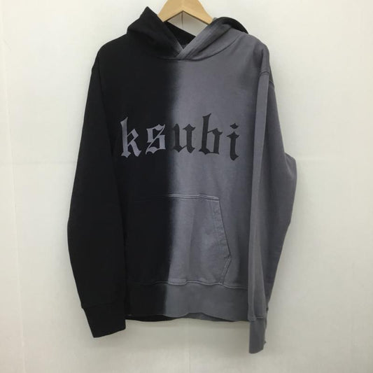スビ KSUBI パーカー 長袖 Kult Kash　バイカラーフーディー L ロゴ、文字 黒 / ブラック / X 灰 / グレー /  メンズ USED 古着 中古 10150027