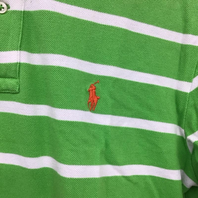 ポロバイラルフローレン Polo by RALPH LAUREN ポロシャツ 半袖 半袖ポロシャツ カラーシャツ 半袖カットソー M ボーダー柄 白 / ホワイト / X 黄緑 / イエローグリーン /  メンズ USED 古着 中古 10150109