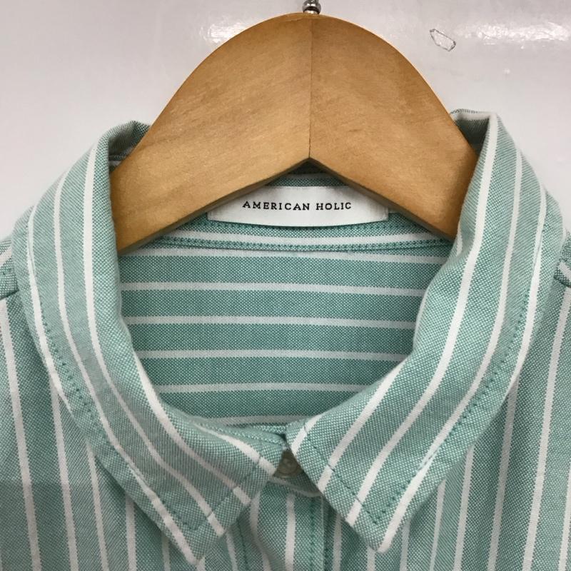アメリカンホリック AMERICAN HOLIC シャツ、ブラウス 長袖 長袖シャツ ストライプシャツ カラーシャツ M ストライプ 薄緑 / ライトグリーン /  メンズ USED 古着 中古 10150255