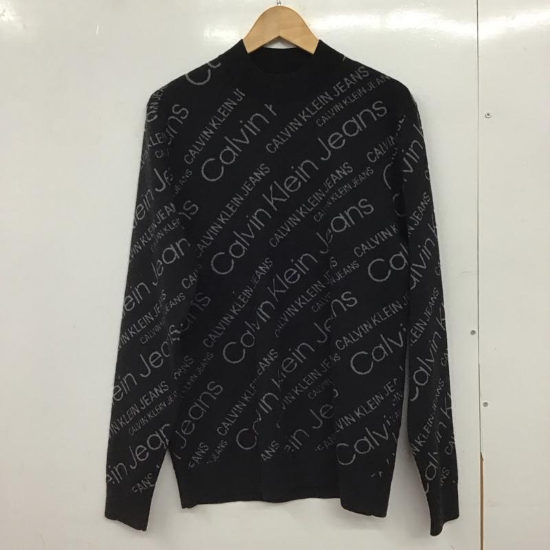 カルヴァン クライン ジーンズ Calvin Klein Jeans ニット、セーター 長袖 長袖ニットカットソー セーター M ロゴ、文字 黒 / ブラック /  メンズ USED 古着 中古 10150273