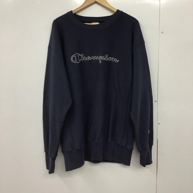 チャンピオン Champion トレーナー 長袖 長袖トレーナー スウェット クルーネック プルオーバー XL ロゴ、文字 紺 / ネイビー /  メンズ USED 古着 中古 10150300