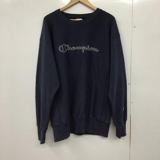 チャンピオン Champion トレーナー 長袖 長袖トレーナー スウェット クルーネック プルオーバー XL ロゴ、文字 紺 / ネイビー /  メンズ USED 古着 中古 10150300