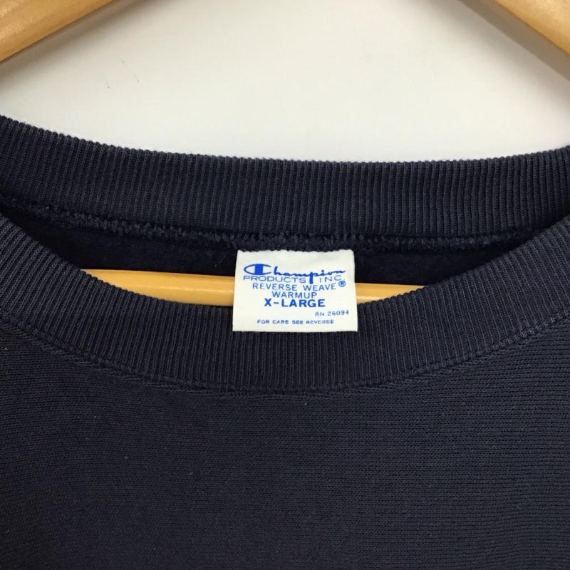 チャンピオン Champion トレーナー 長袖 長袖トレーナー スウェット クルーネック プルオーバー XL ロゴ、文字 紺 / ネイビー /  メンズ USED 古着 中古 10150300