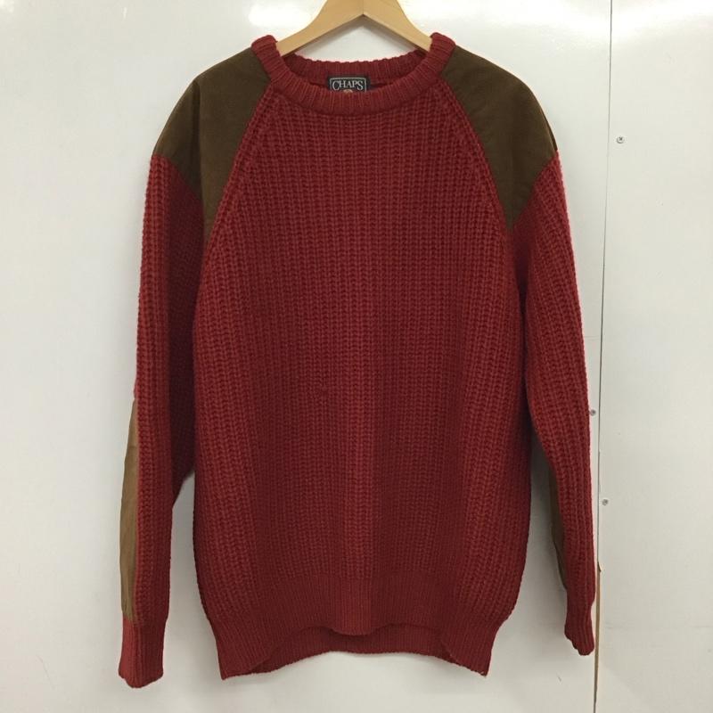 チャップス CHAPS ニット、セーター 長袖 長袖ニットカットソー クルーネック セーター 80s 90s L 無地 赤 / レッド /  メンズ USED 古着 中古 10150307
