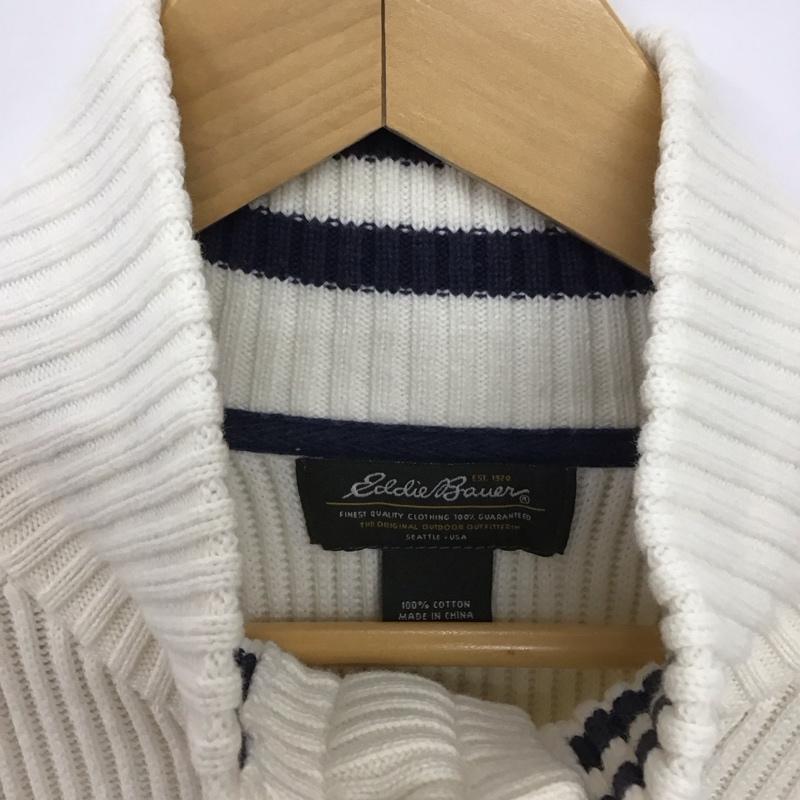 エディーバウアー Eddie Bauer ニット、セーター 長袖 長袖ニットカットソー スタンドネック セーター S ボーダー柄 白 / ホワイト / X 紺 / ネイビー /  メンズ USED 古着 中古 10150323