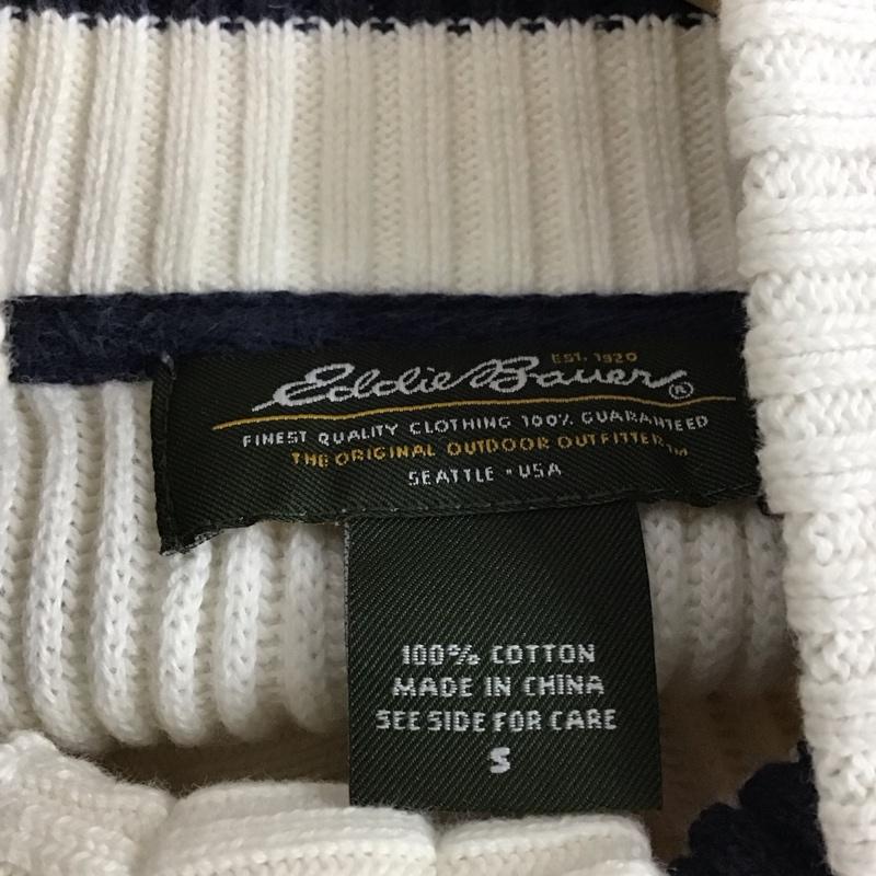エディーバウアー Eddie Bauer ニット、セーター 長袖 長袖ニットカットソー スタンドネック セーター S ボーダー柄 白 / ホワイト / X 紺 / ネイビー /  メンズ USED 古着 中古 10150323