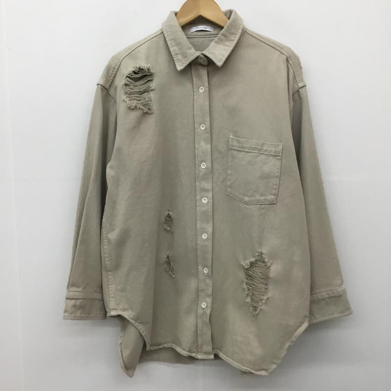 ジーナシス JEANASIS シャツ、ブラウス 長袖 JS063071AA デニムクラッシュオーバーシャツ FREE ダメージ加工 ベージュ / ベージュ /  レディース USED 古着 中古 10150333