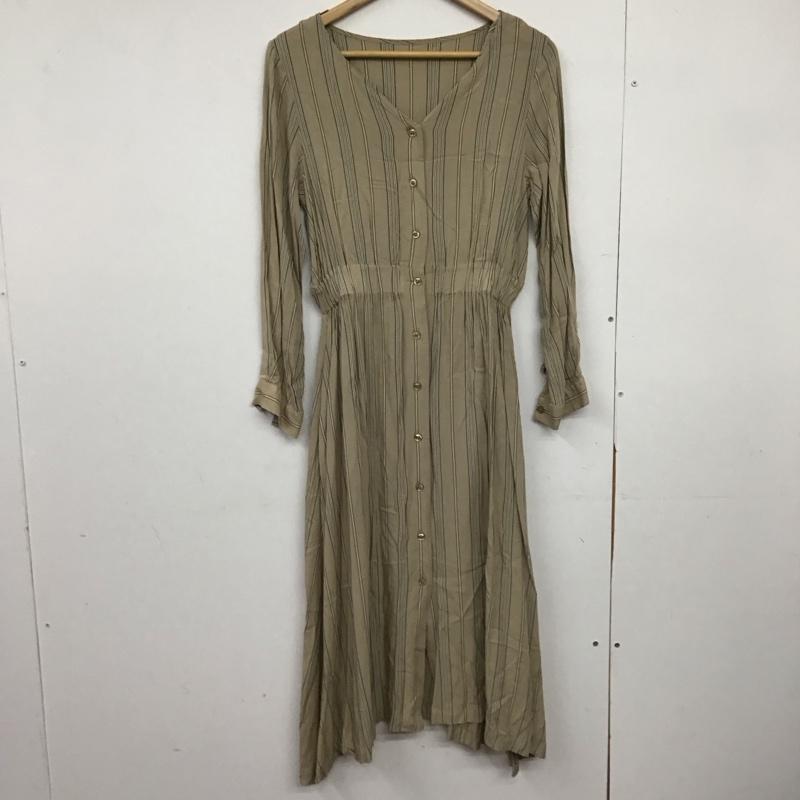アズールバイマウジー AZUL BY MOUSSY ワンピース ロングスカート 250dsm33-097c COLLARLESS BLOUSING ONEPIECE S ストライプ ベージュ / ベージュ /  レディース USED 古着 中古 10150429