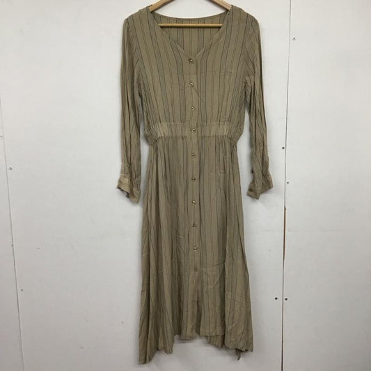 アズールバイマウジー AZUL BY MOUSSY ワンピース ロングスカート 250dsm33-097c COLLARLESS BLOUSING ONEPIECE S ストライプ ベージュ / ベージュ /  レディース USED 古着 中古 10150429